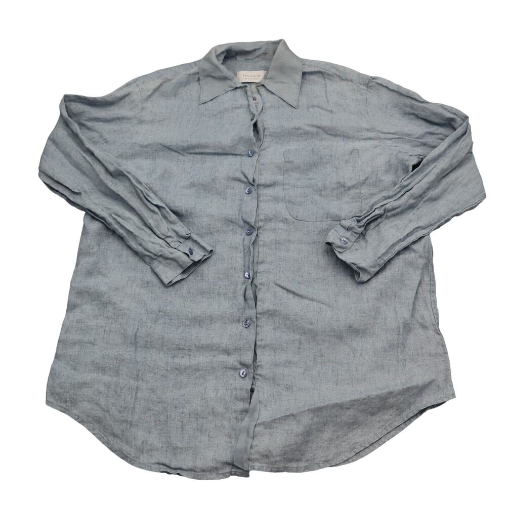 Dana B Karen Shirt Womens 4 Blue Chest Pocket Button Up Long Sleeve Collared Top